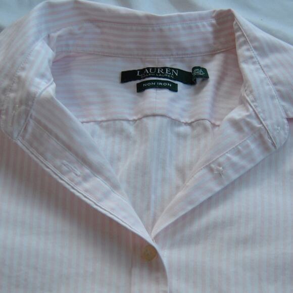 Lauren Ralph Lauren Pink and White Striped Long Sleeve Button Up Medium - Picture 3 of 9